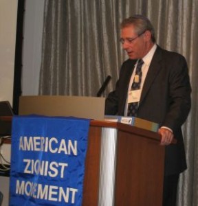 hess_speech_sml Bill Hess delivering his address after being reelected president of the American Zionist Movement
