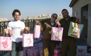 Packages for Purim volunteer with soldiers